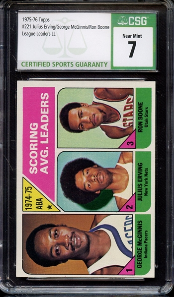 1975 TOPPS 221 SCORING LEADERS DR J ERVING MCGINNINS CSG NM 7