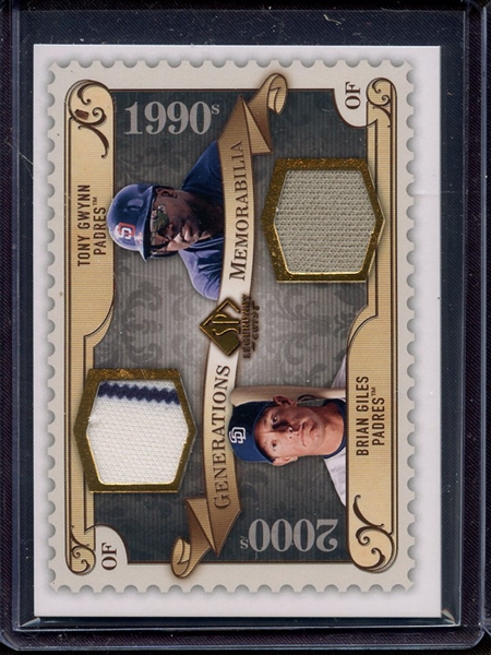 2009 SP LEGENDARY CUTS GENERATIONS MEMORABILIA TONY GWYNN BRIAN GILES GAME USED JERSEY