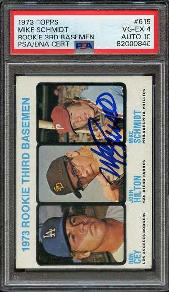 1973 TOPPS 615 SIGNED MIKE SCHMIDT PSA VG-EX 4 PSA/DNA AUTO 10