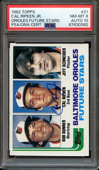 1982 TOPPS 21 SIGNED CAL RIPKEN PSA NM-MT 8 PSA/DNA AUTO 10