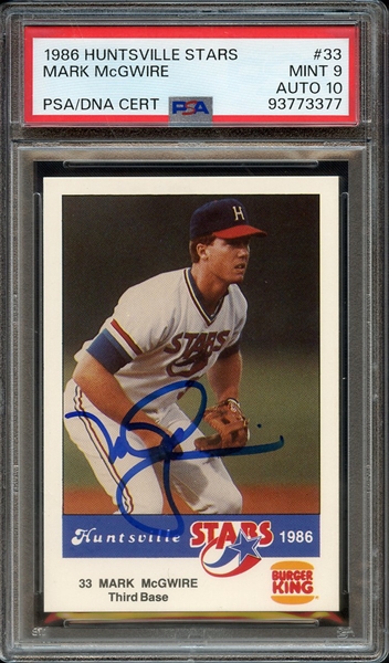 1986 HUTSVILLE STARS 33 SIGNED MARK MCGWIRE PSA MINT 9 PSA/DNA AUTO 10