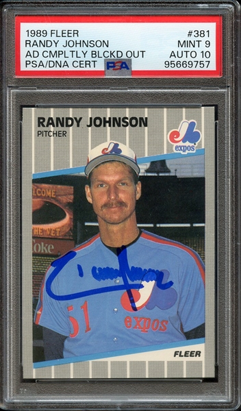 1989 FLEER 381 SIGNED RANDY JOHNSON PSA MINT 9 PSA/DNA AUTO 10