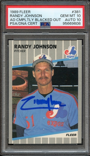 1989 FLEER 381 SIGNED RANDY JOHNSON PSA GEM MT 10 PSA/DNA AUTO 10