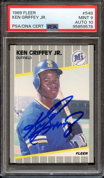 1989 FLEER 548 SIGNED KEN GRIFFEY JR PSA MINT 9 PSA/DNA AUTO 10