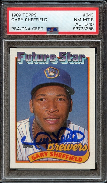 1989 TOPPS 343 SINGED GARY SHEFFIELD PSA NM-MT 8 PSA/DNA AUTO 10