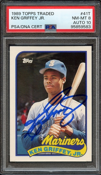 1989 TOPPS TRADED 41T SIGNED KEN GRIFFEY JR PSA NM-MT 8 PSA/DNA AUTO 10