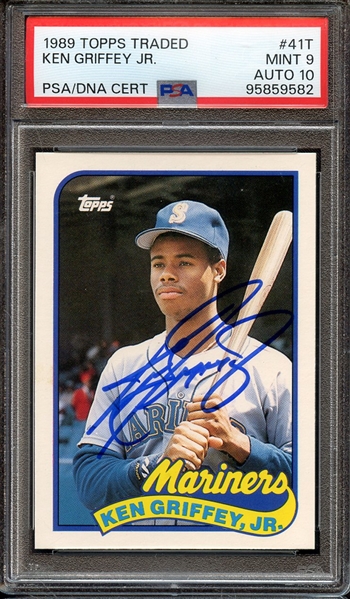 1989 TOPPS TRADED 41T SIGNED KEN GRIFFEY JR PSA MINT 9 PSA/DNA AUTO 10