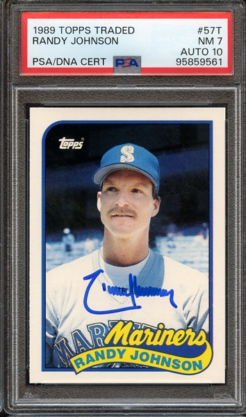 1989 TOPPS TRADED 57T SIGNED RANDY JOHNSON PSA NM 7 PSA/DNA AUTO 10