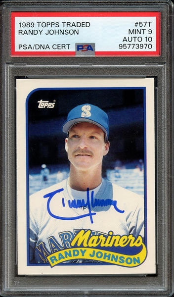 1989 TOPPS TRADED 57T SIGNED RANDY JOHNSON PSA MINT 9 PSA/DNA AUTO 10