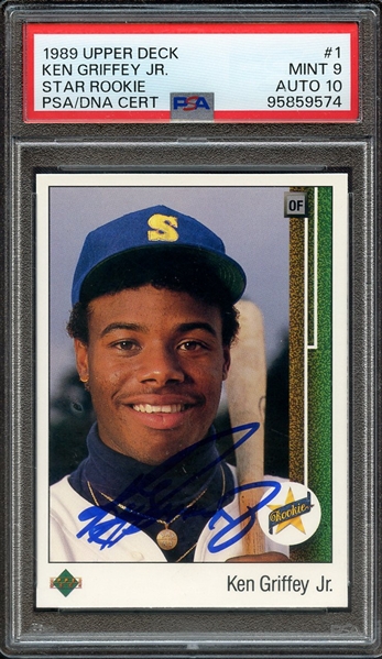 1989 UPPER DECK 1 SIGNED KEN GRIFFEY JR PSA MINT 9 PSA/DNA AUTO 10