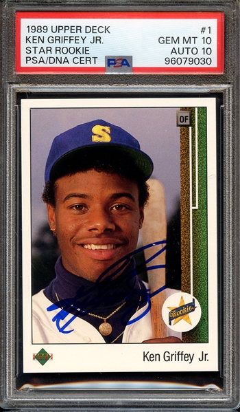 1989 UPPER DECK 1 SIGNED KEN GRIFFEY JR PSA GEM MT 10 PSA/DNA AUTO 10