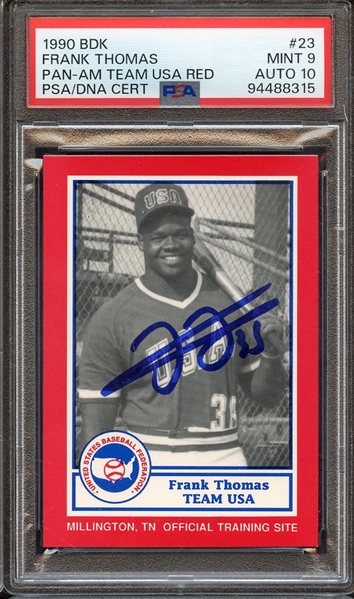 1990 BDK PAN AM TEAM USA RED 23 SIGNED FRANK THOMAS PSA MINT 9 PSA/DNA AUTO 10