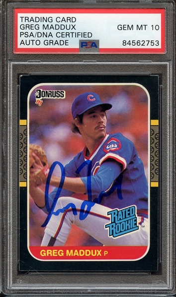 1987 DONRUSS 36 SIGNED GREG MADDUX PSA/DNA AUTO 10