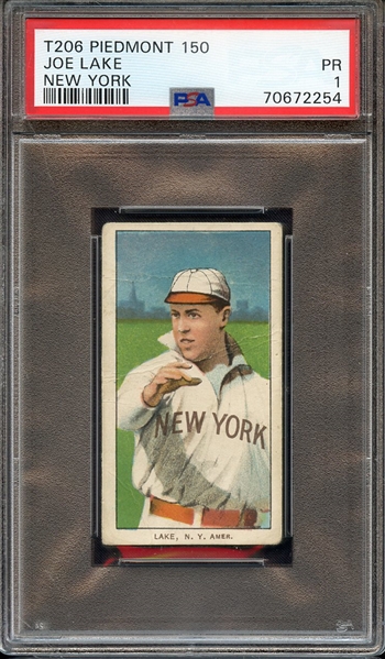 1909-11 T206 PIEDMONT 150 JOE LAKE NEW YORK PSA PR 1