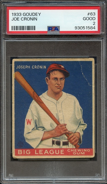 1933 GOUDEY 63 JOE CRONIN PSA GOOD 2