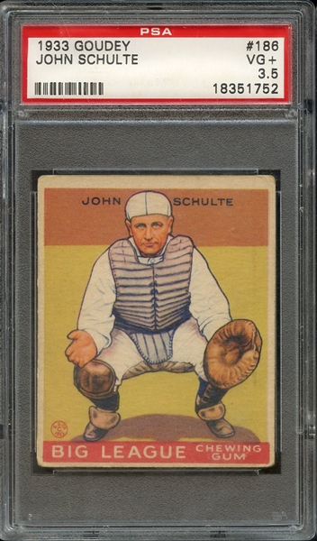 1933 GOUDEY 186 JOHN SCHULTE PSA VG+ 3.5