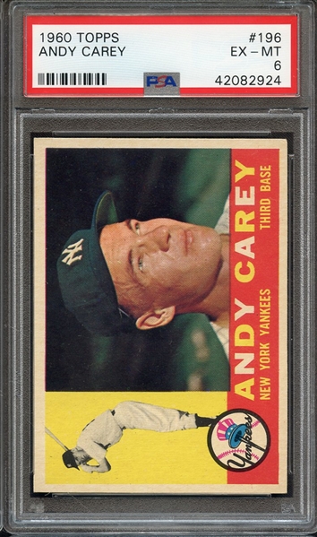 1960 TOPPS 196 ANDY CAREY PSA EX-MT 6