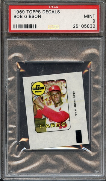 1969 TOPPS DECALS BOB GIBSON PSA MINT 9