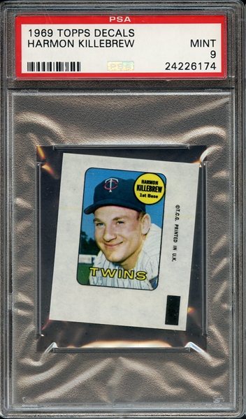 1969 TOPPS DECALS HARMON KILLEBREW PSA MINT 9