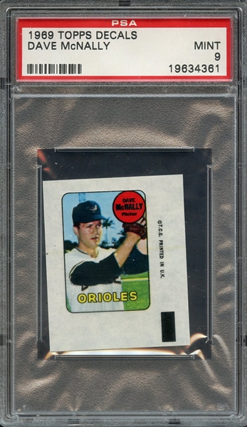 1969 TOPPS DECALS DAVE McNALLY PSA MINT 9