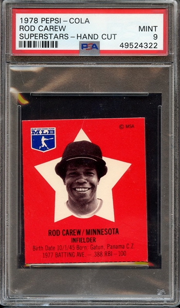 1978 PEPSI-COLA SUPERSTARS-HAND CUT ROD CAREW SUPERSTARS-HAND CUT PSA MINT 9