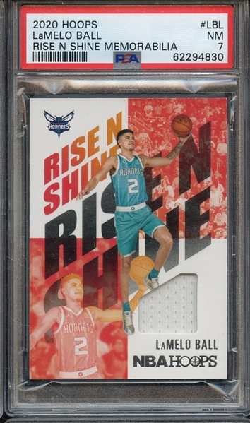 2020 PANINI HOOPS RISE N SHINE MEMORABILIA LBL LaMELO BALL RISE N SHINE MEMORABILIA PSA NM 7