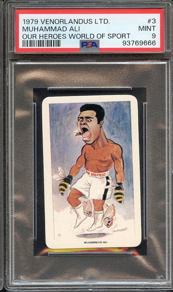 1979 VENORLANDUS LTD. OUR HEROES WORLD OF SPORT 3 MUHAMMAD ALI OUR HEROES WORLD OF SPORT PSA MINT 9