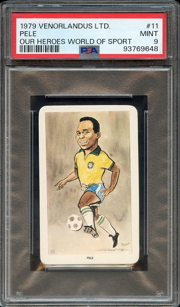 1979 VENORLANDUS LTD. OUR HEROES WORLD OF SPORT 11 PELE OUR HEROES WORLD OF SPORT PSA MINT 9