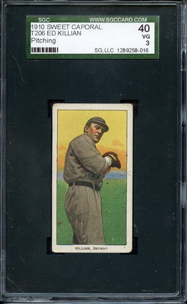 1910 T206 SWEET CAPORAL ED KILLIAN PITCHING SGC VG 40 / 3