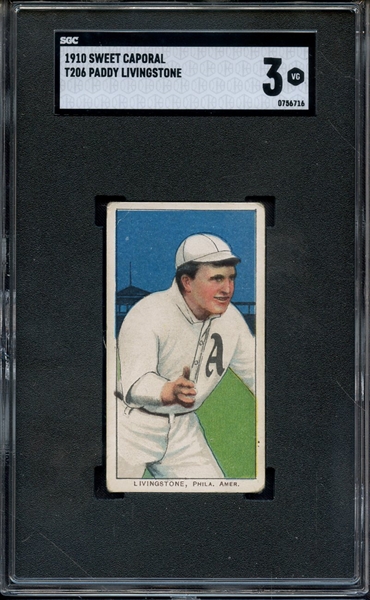 1910 T206 SWEET CAPORAL PADDY LIVINGSTON SGC VG 3