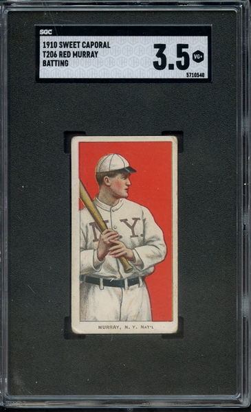 1910 T206 SWEET CAPORAL RED MURRAY BATTING SGC VG+ 3.5