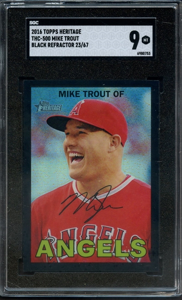 2016 TOPPS HERITAGE BLACK REFRACTOR 500 MIKE TROUT 23/67 SGC MINT 9