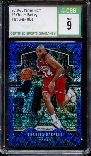 2019 PANINI PRIZM FAST BREAK BLUE 2 CHARLES BARKLEY CSG MINT 9