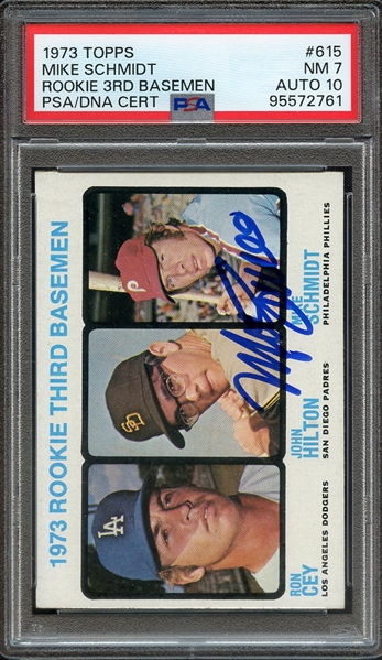 1973 TOPPS 615 SIGNED MIKE SCHMIDT PSA NM 7 PSA/DNA AUTO 10