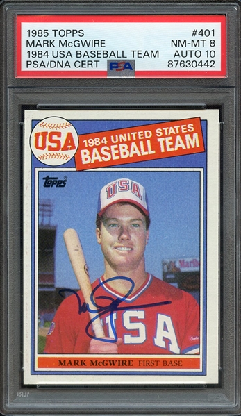 1985 TOPPS 401 SIGNED MARK MCGWIRE PSA NM-MT 8 PSA/DNA AUTO 10