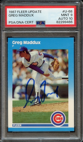 1987 FLEER UPDATE U68 SIGNED GREG MADDUX PSA MINT 9 PSA/DNA AUTO 10