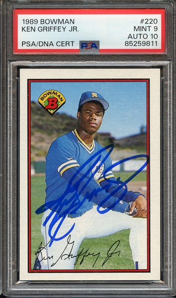 1989 BOWMAN 220 SIGNED KEN GRIFFEY JR PSA MINT 9 PSA/DNA AUTO 10