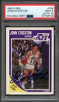 1989 FLEER 156 SIGNED JOHN STOCKTON PSA MINT 9 PSA/DNA AUTO 10