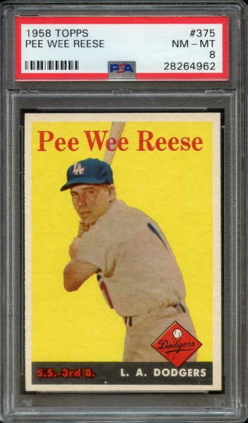 1958 TOPPS 375 PEE WEE REESE PSA NM-MT 8