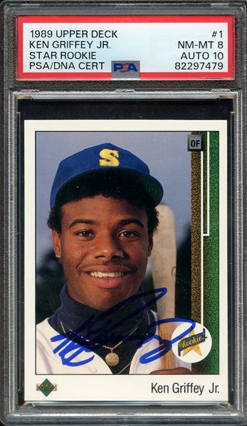 1989 UPPER DECK 1 SIGNED KEN GRIFFEY JR PSA NM/MT 8 PSA/DNA AUTO 10