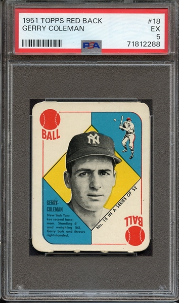 1951 TOPPS RED BACK 18 GERRY COLEMAN PSA EX 5