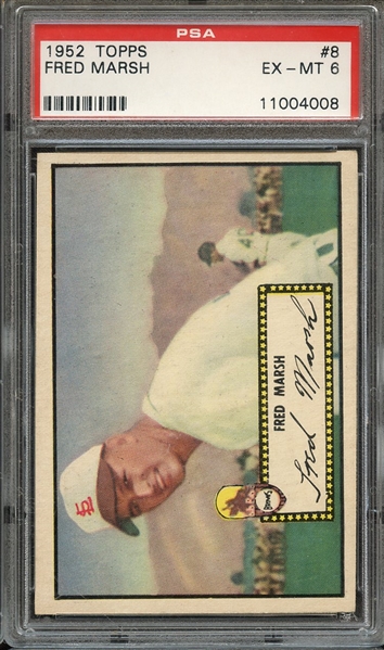 1952 TOPPS 8 FRED MARSH BLACK BACK PSA EX-MT 6