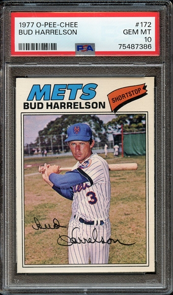 1977 O-PEE-CHEE 172 BUD HARRELSON PSA GEM MT 10