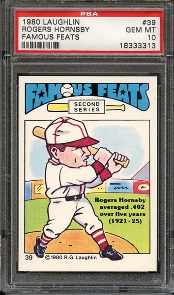 1980 LAUGHLIN FAMOUS FEATS 39 ROGERS HORNSBY PSA GEM MT 10