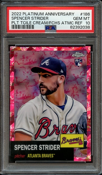 2022 PLATINUM ANNIVERSARY 186 SPENCER STRIDER PLT TOILE CREAM/FCHS ATOMIC REFRACTOR REFRACTOR PSA GEM MT 10