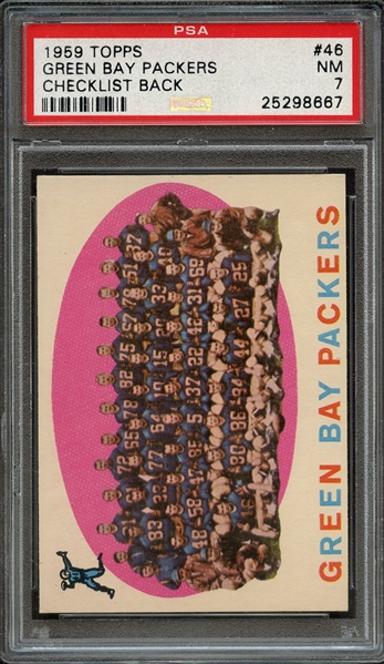 1959 TOPPS 46 GREEN BAY PACKERS CHECKLIST BACK PSA NM 7