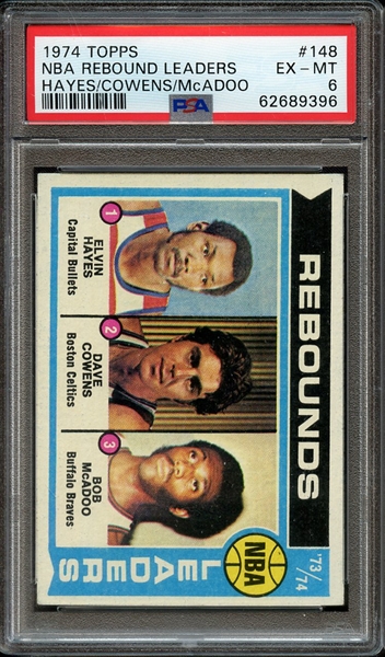 1974 TOPPS 148 NBA REBOUND LEADERS HAYES/COWENS/MCADOO PSA EX-MT 6