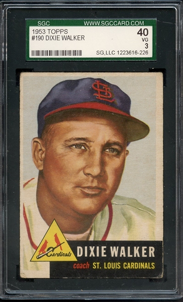 1953 TOPPS 190 DIXIE WALKER SGC VG 40 / 3