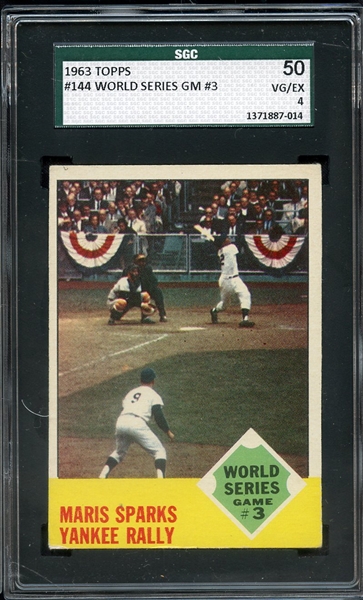 1963 TOPPS 144 WORLD SERIES GAME 3 ROGER MARIS SGC VG/EX 50 / 4