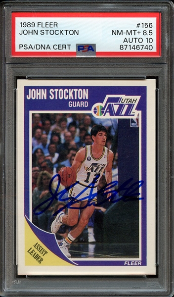 1989 FLEER 156 SIGNED JOHN STOCKTON PSA NM-MT+ 8.5 PSA/DNA AUTO 10